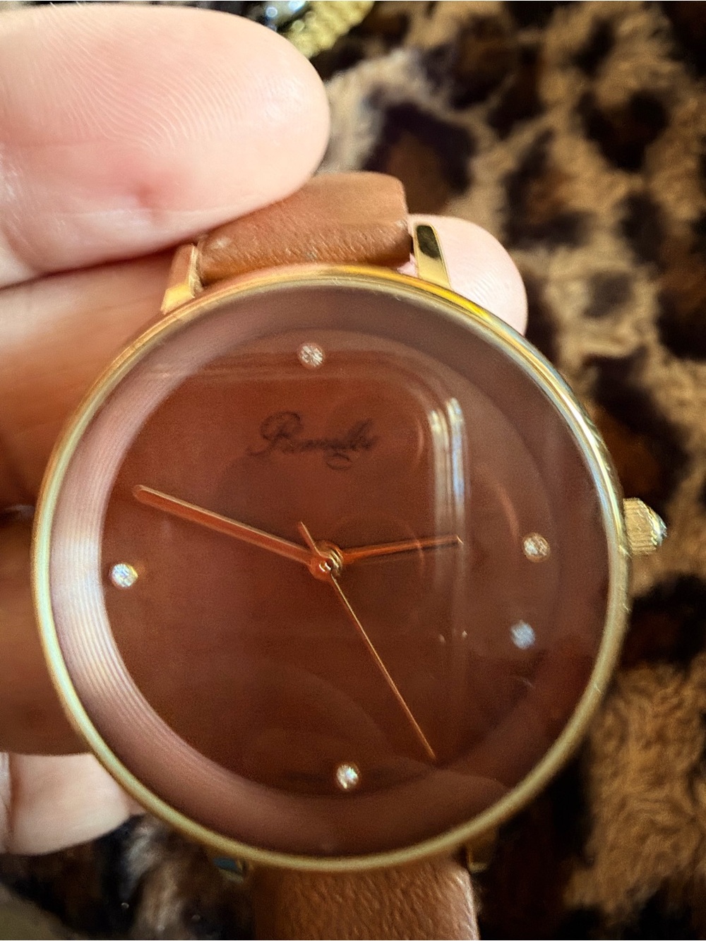 Brown Minimalist Round Watch with Gold Accents